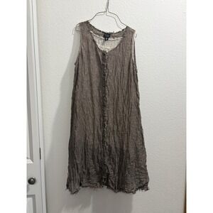 Eileen Fisher 100% Linen Mini Tunic‎ Dress Womens Medium Mocha Brown Knit Tank
